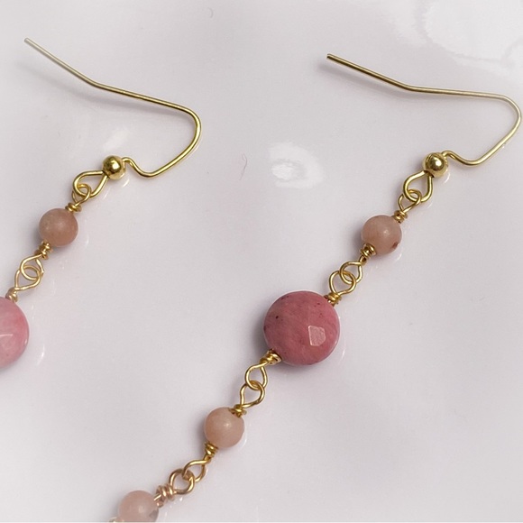 35. Rhodonite Dangle Earrings - Picture 2 of 4